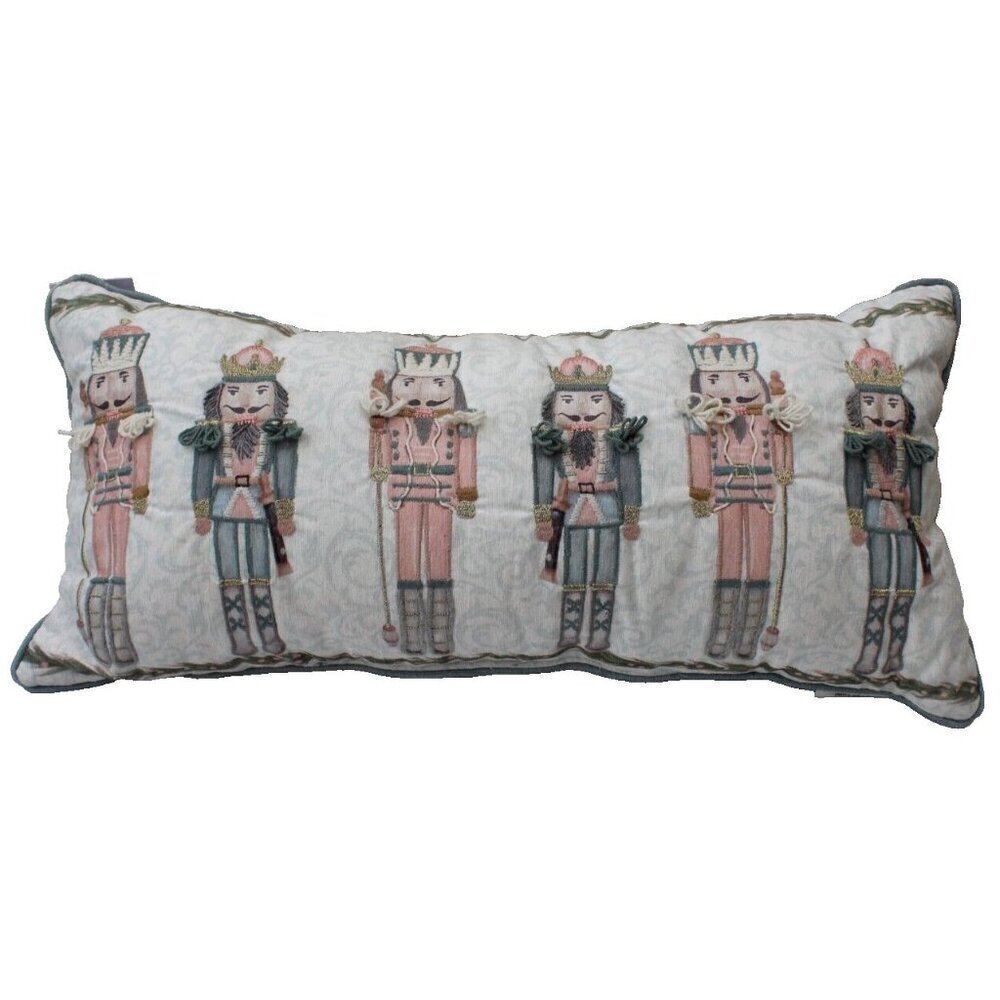 New Nutcracker Soldier Embroidered Pastel Pink Long Christmas Throw PILLOW